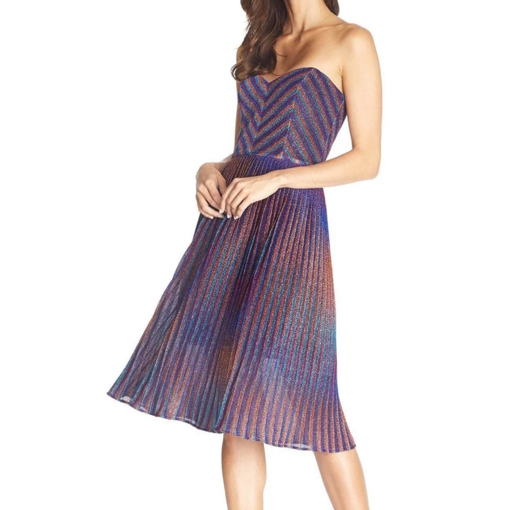 NWOT Dress the Population Rosalie in metallic cobalt multi